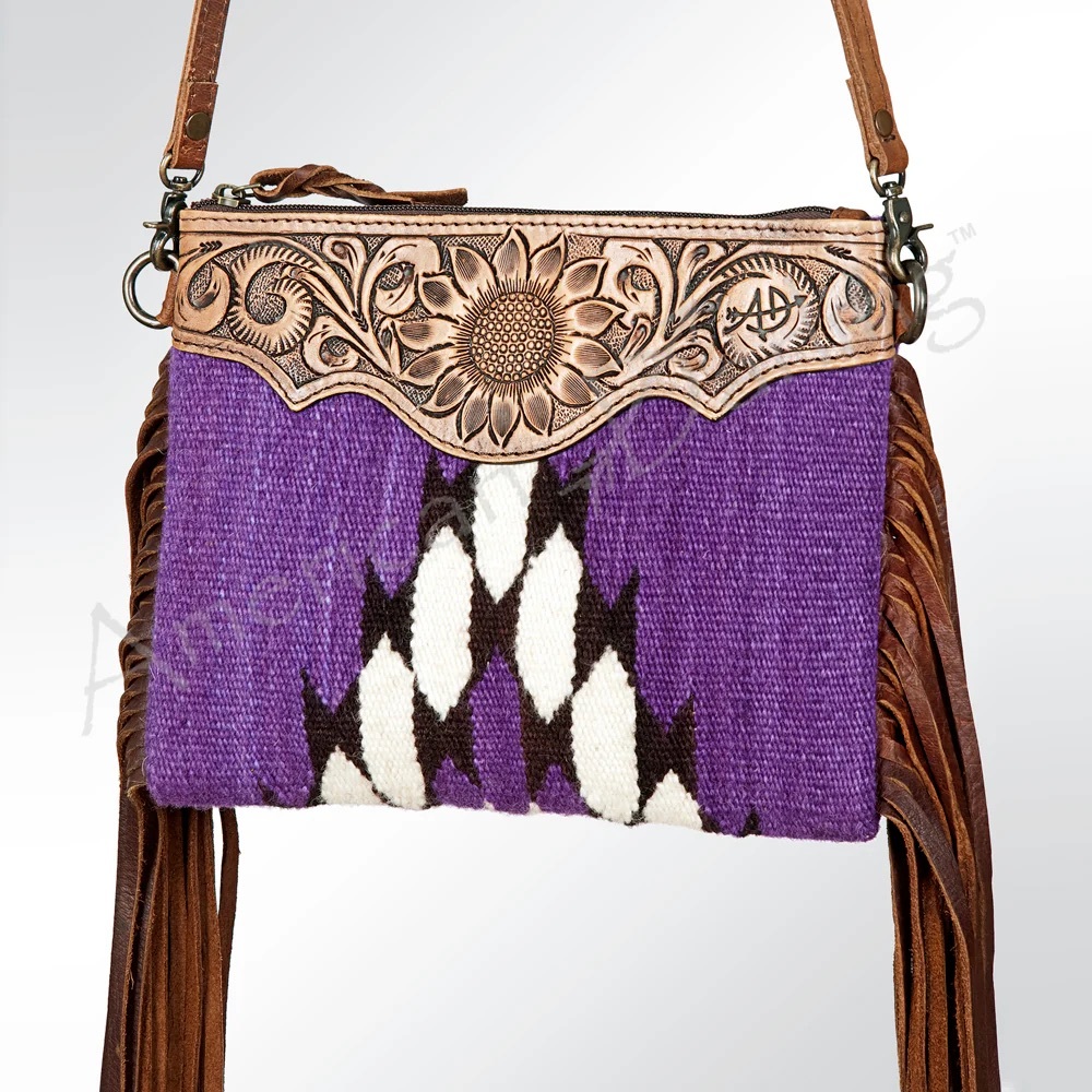 American Darling Western Crossbody Bag Purple Saddle Blanket Leather Fringe